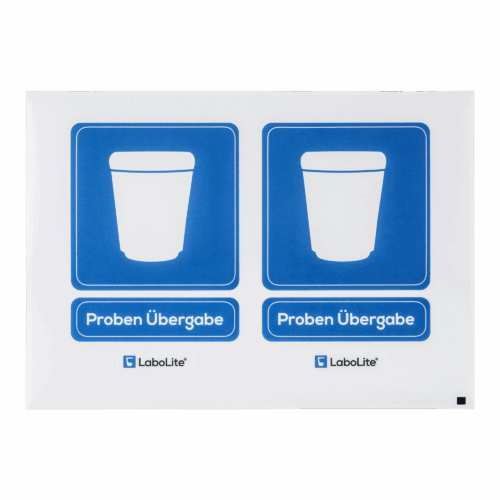 Stickerbogen der Labordurchreiche LaboLite® mit Funktionsaufklebern und Piktogrammen